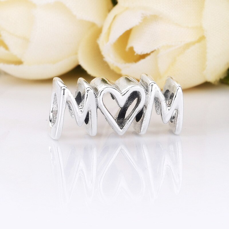 Fit 925 Silver Original Charms Bracelets Mom Letter Heart Charm Bead Pendant For Sterling Original Bangle Jewelry Making DIY