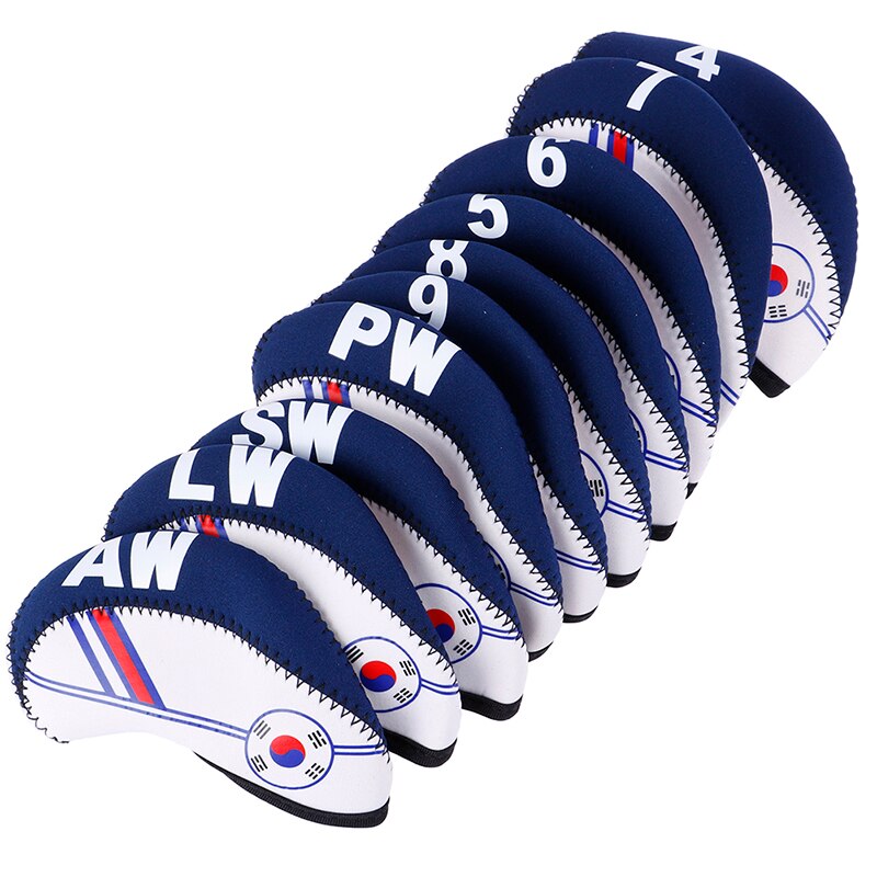 10 pièces Golf Club tête couverture fer Putter couvre-chef protéger ensemble blanc avec bleu imprimé Golf Club accessoires