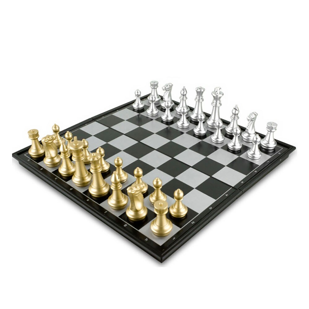 Ensemble de figurines d'échecs médiéval amusantes, avec échiquier de , 32 pièces d'or et d'argent, jeu de société magnétique, pour enfants: Default Title