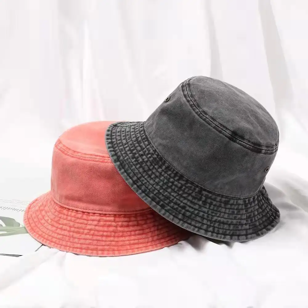 Kvinner retro denim vasket bøttehatt bomull sammenleggbar fiskerhatt menn utendørs solkrem fiske jakthatt strandhatt