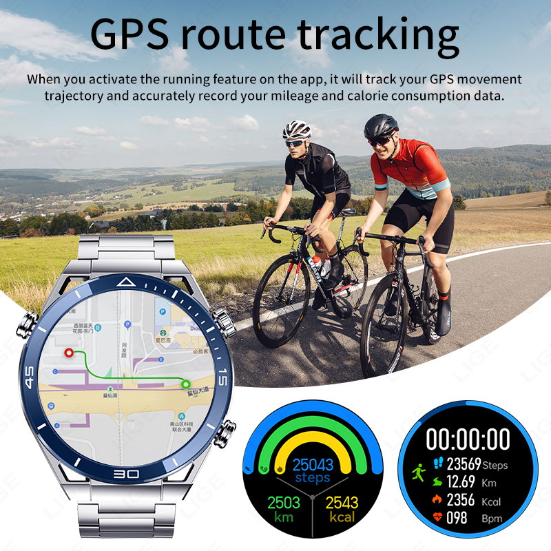 LIGE Nowy sprytny zegarek mężczyźni GPS Bluetooth połączenie sport tryby naganiacz zwierza kompas muzyka niestandardowa bransoletka tarcza biznesowa Smartwatch mężczyźni + skrzynka