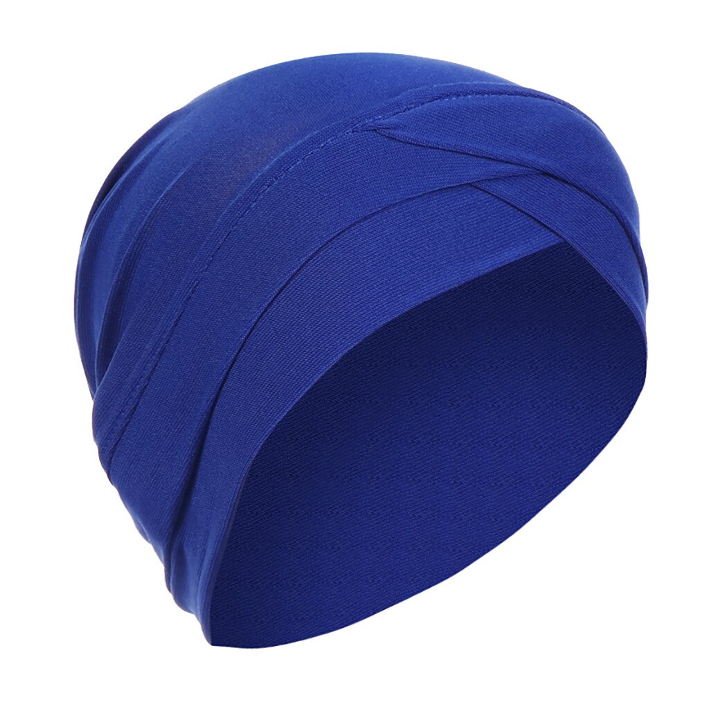 Women Solid India Hat Muslim Ruffle Cancer Chemo Beanie Turban Wrap Scarf Cap Ruffle Femme Scarf Cap Islamic Head Cover Hair: Blue 