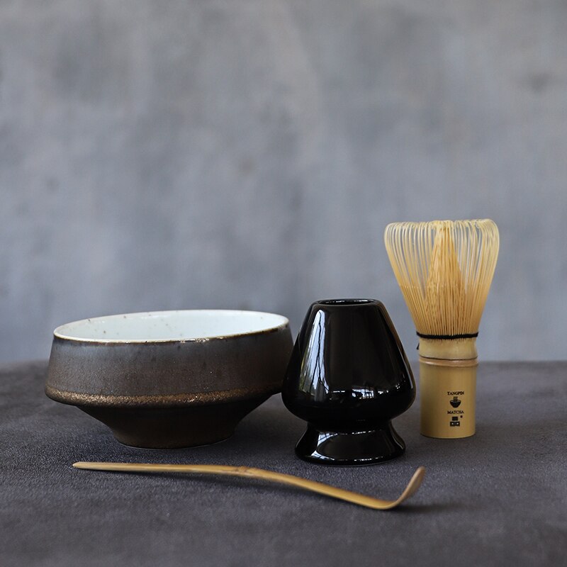 Tangpin 4 st/uppsättning keramiska matcha giftset bambu matcha visp skopa keramisk matcha skål visp hållare japanska tesatser: Default Title