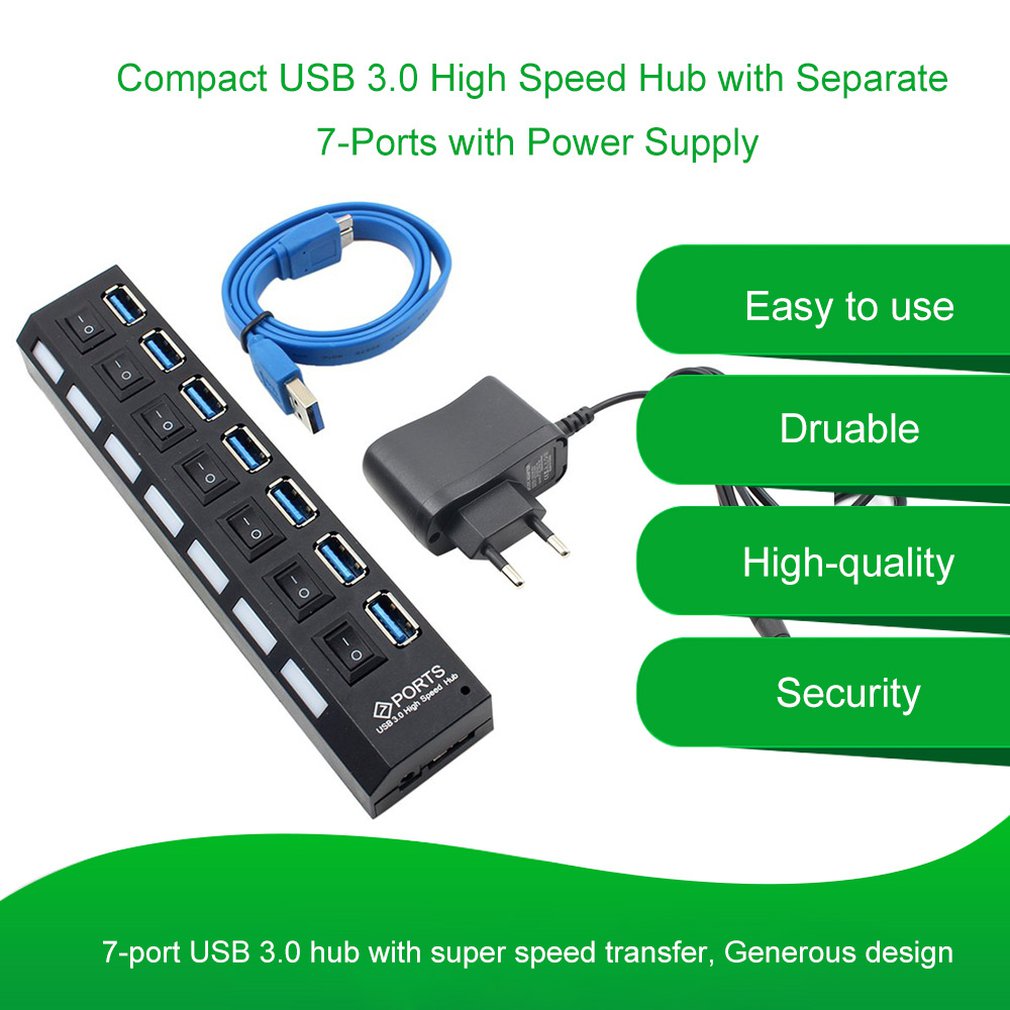 Usb Hub 3.0 4/7 Poorten Micro Usb 3.0 Hub Splitter Met Power Adapter Usb Hab High Speed 5Gbps Usb splitter 3 Hub Voor Pc