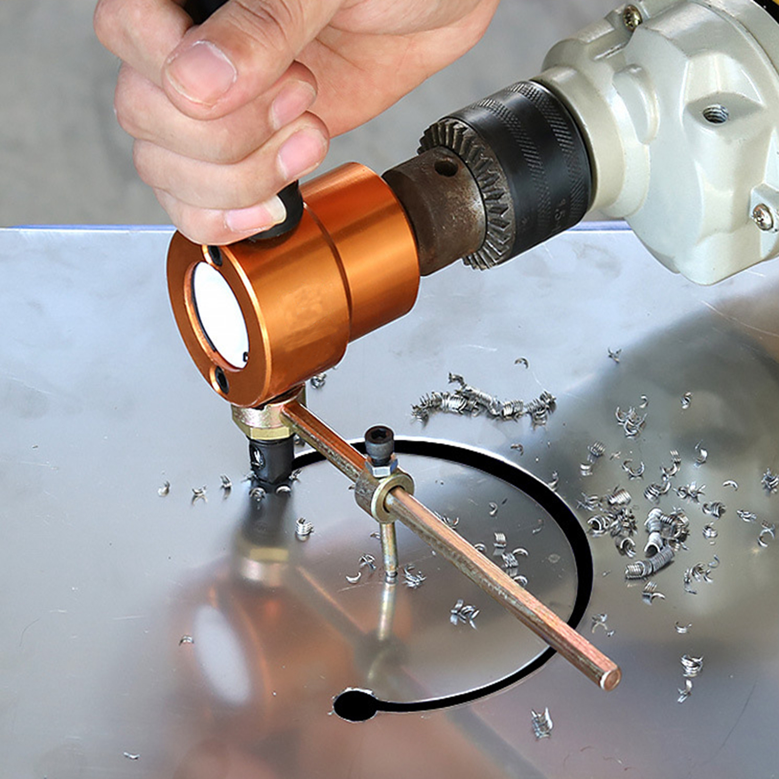 Cortador de láminas de Metal, mordedor de hierro de doble cabezal, herramientas eléctricas de corte, accesorios de fijación de taladro eléctrico, tijeras perforadoras de placa de coche