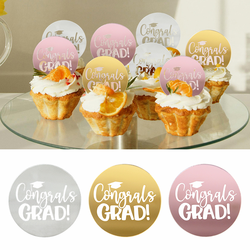 10pcs Congrats Grad Cupcake Toppers Class Of Bachelor Cap Acrylic Cake Toppers For Celebrate Graduation Party Cake Decor