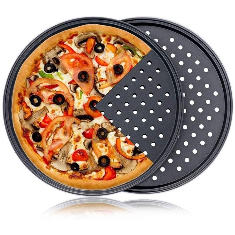 Bandeja plana para horno de acero al carbono resistente al calor, antiadherente, para cocina, plato sólido, película para Pizza, 1 Uds., Q3W4