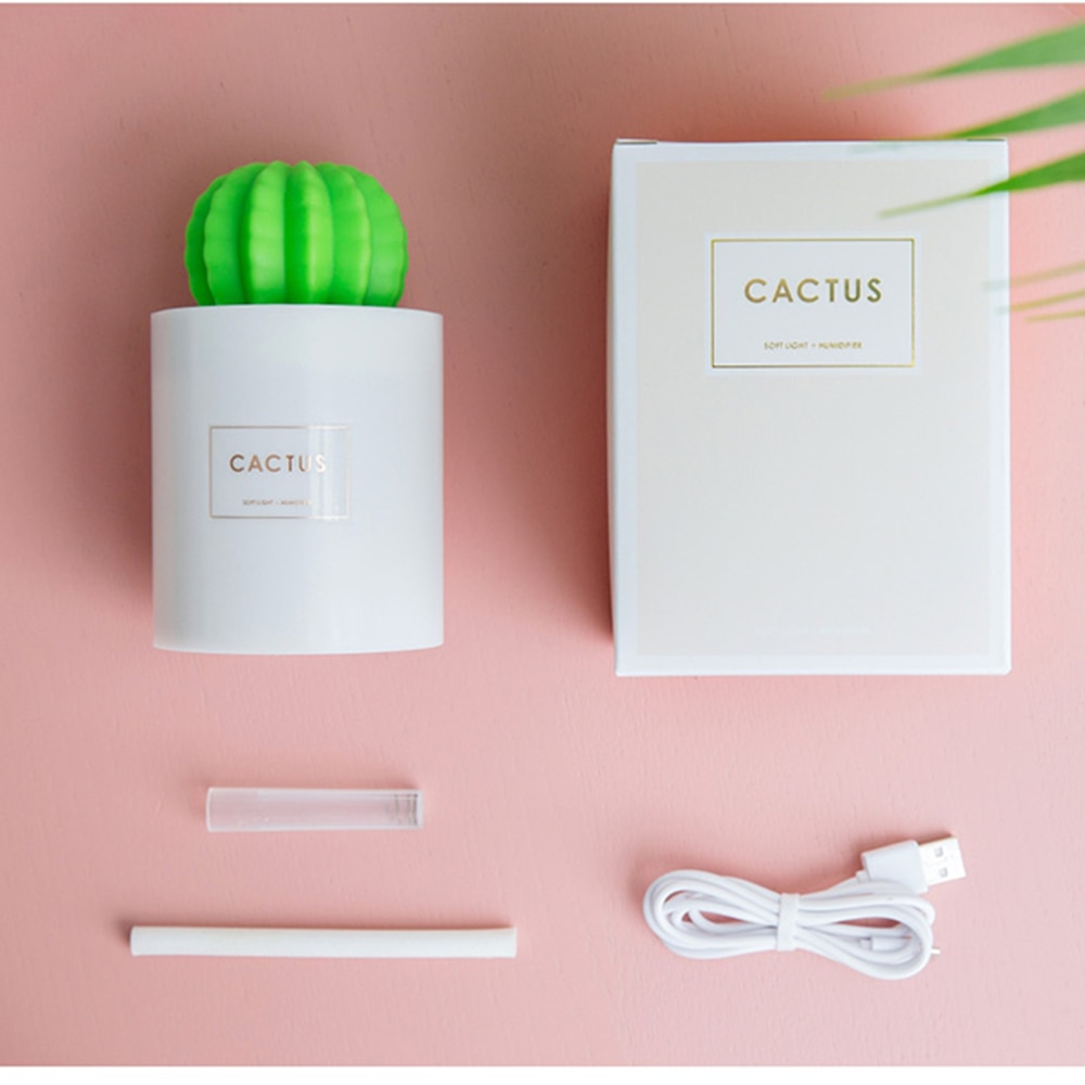 280ML nawilżacz powietrza miękkie doprowadziło światło kaktus ultradźwiękowy, aromatyczny olejek eteryczny dyfuzor robić samochodu domowego USB mini oczyszczacz powietrza