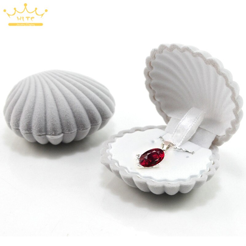 1 Stuk Shell Vorm Mooie Fluwelen Bruiloft Engagement Ring Box Voor Oorbellen Ketting Armband Sieraden Display Box Houder