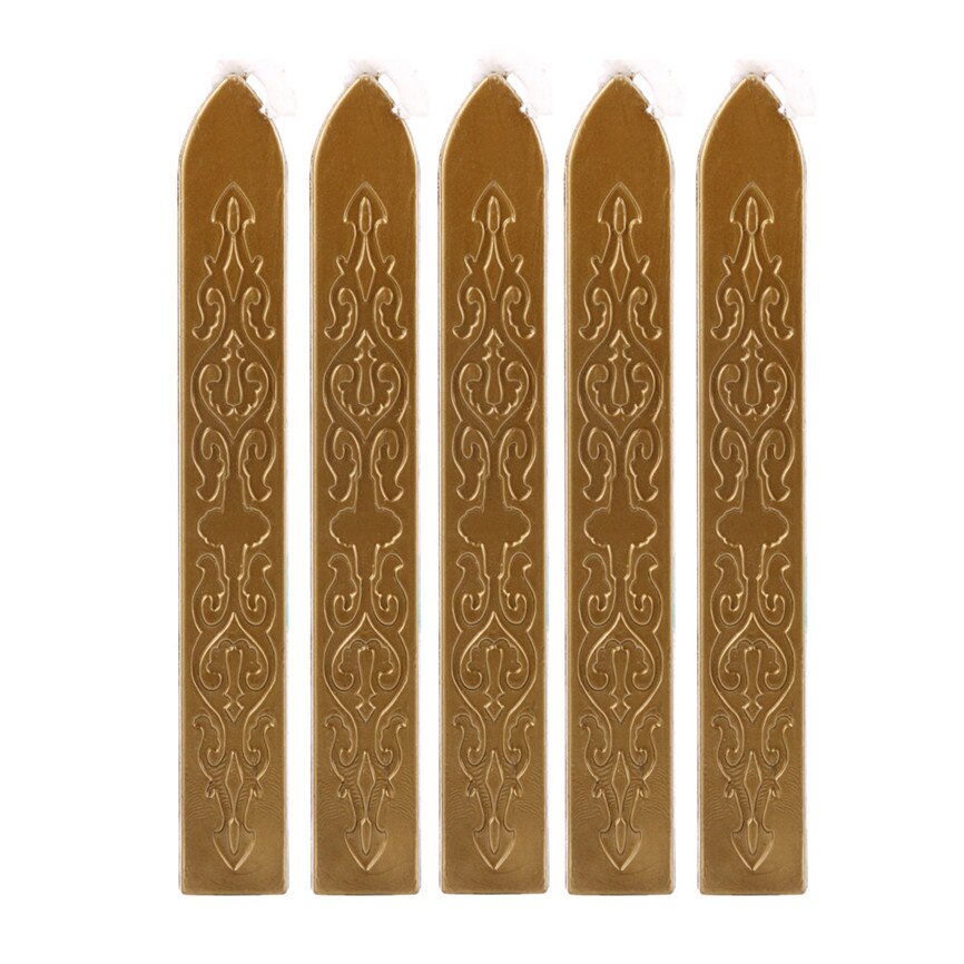Bâtons de cire pour scellage | Sceau manuscrit doré Vintage de 5 pièces, mèches pour courrier affranchissement bureau 85*10*10mm