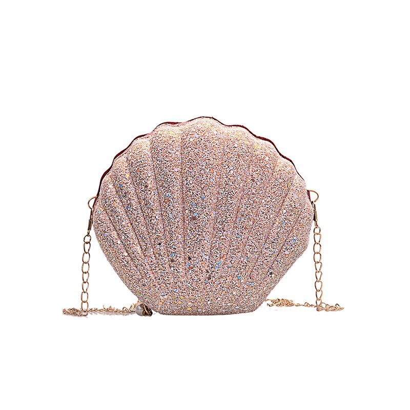 Paillettenbesetzte schultertasche mit kette für damen, handtasche aus pu-leder, niedliche muschelform, mini-tasche, bolsa feminina messenger bag: Rosa