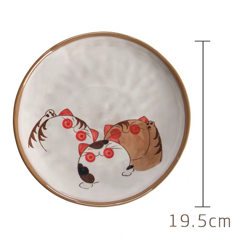 Japanese Hand-painted Ceramic Cute Cartoon Cat Tableware Set Soup Noodle Bowl Fish Dish Family Dinner Steak Tableware: 8 Inch Deep plate