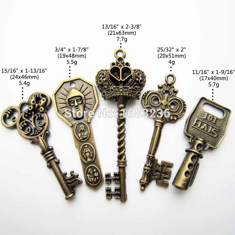 18x antik vintage gammal look dekor skelett nyckel hänge rosett steampunk berlock smycken 9
