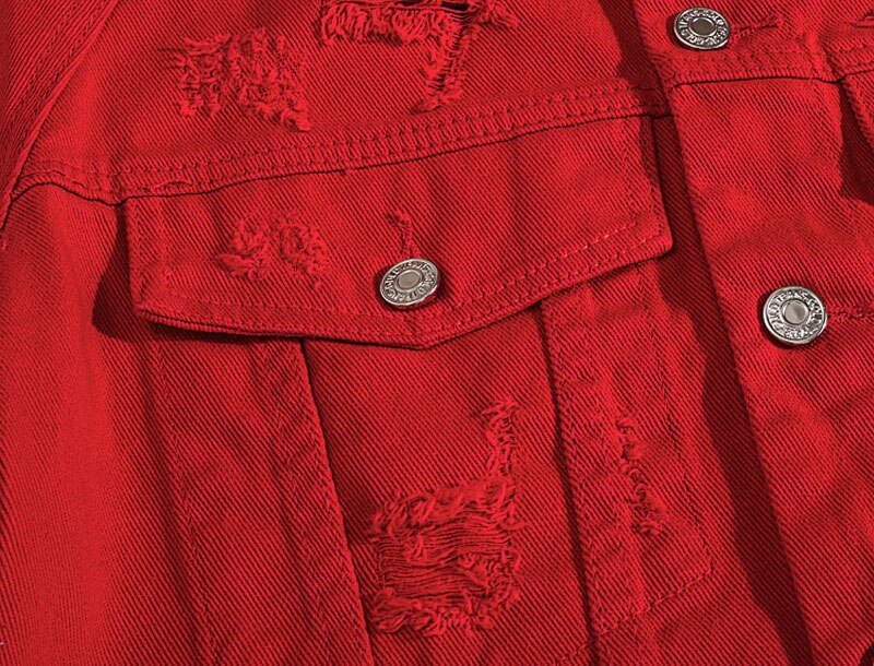 Veste en jean déchiré à revers pour homme, style décontracté, rouge, à la