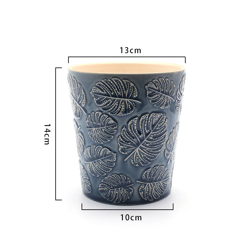 Japanese Style Ceramic Flower Pot Leaf Pattern Vase Dandelion Pattern Vase Simple Style Home Desktop Decor Garden Decoration