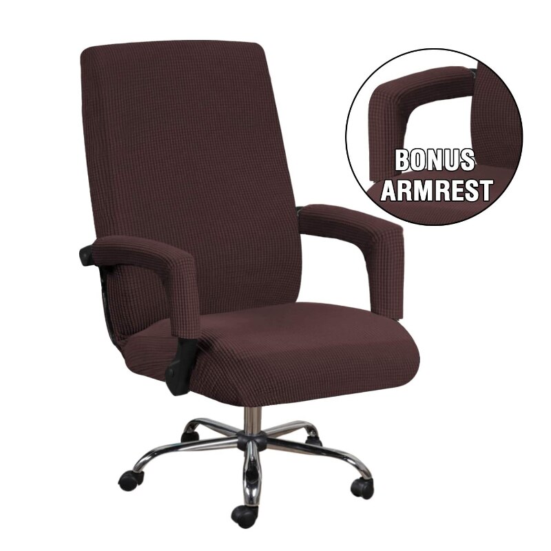 Spandex Computer Chair Cover Stretch Office Chair Cover Dustproof Seat Case Protector Removable Slipcovers With Armrest Covers: Brown / L 2pcs Armrest cover