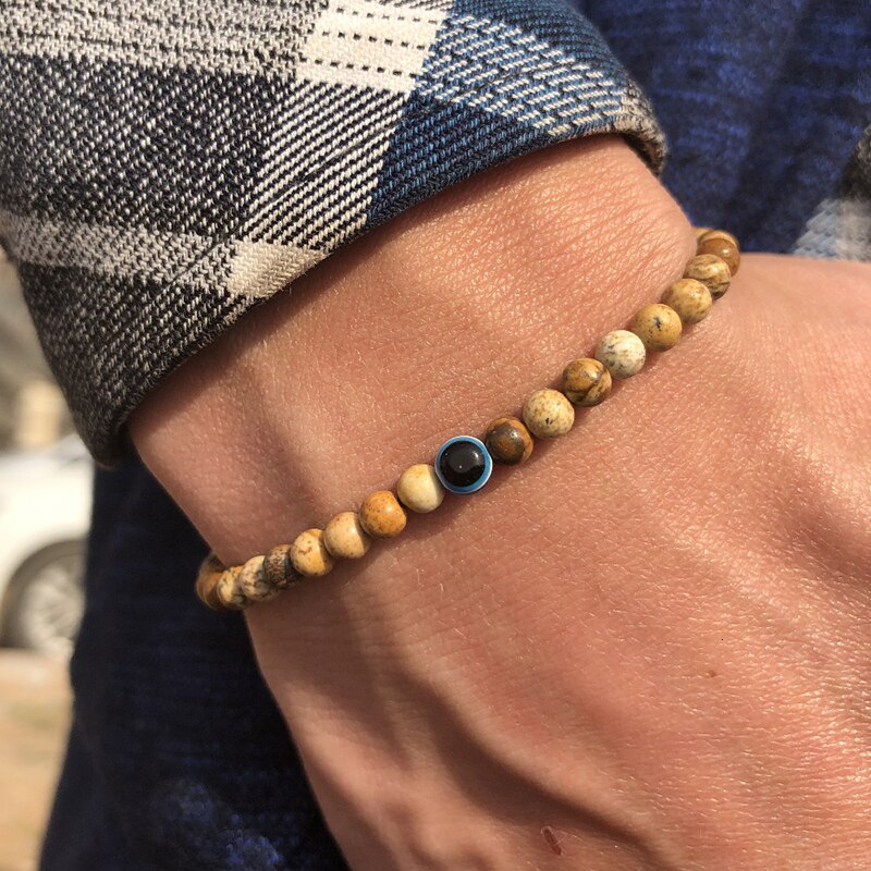 Trendy Blue Eye Charm Bracelet For Men Handmade By 4mm Natural Stone Men Bracelet Jewelry Hombre Pulsera: 5