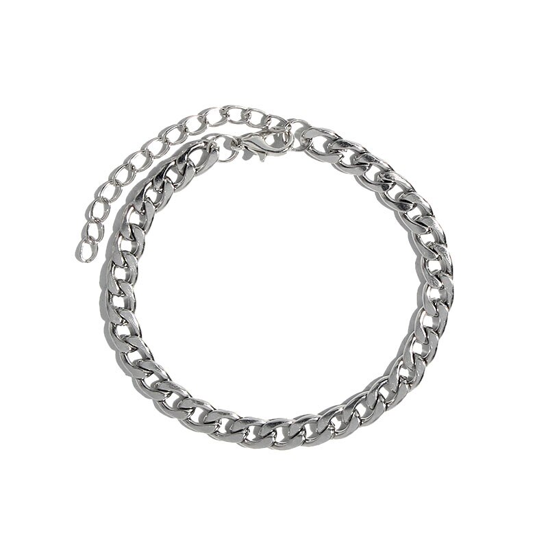 Caraquet Cuban Chain Anklet Silver Color Stainless Steel Adjustable Charm Anklet Bracelet Accessories Foot Jewelry: 000408SL