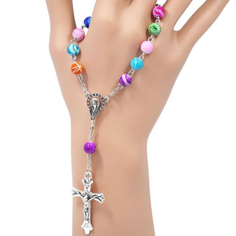 10 stk top akryl perler katolsk rosenkrans armbånd kvinder religiøse jesus krucifiks armbånd