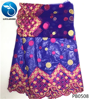 Tela bazin de algodón LIULANZHI africano tissu riche getzner brode getzner riche tela con cuentas con encaje de tul de 2 yardas PB05: PB0508