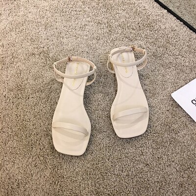 Damesschoenen Sandalen Mode Dunne Riem Dikke Hak Eenvoudige Wind Hak Schoenen: white / 36