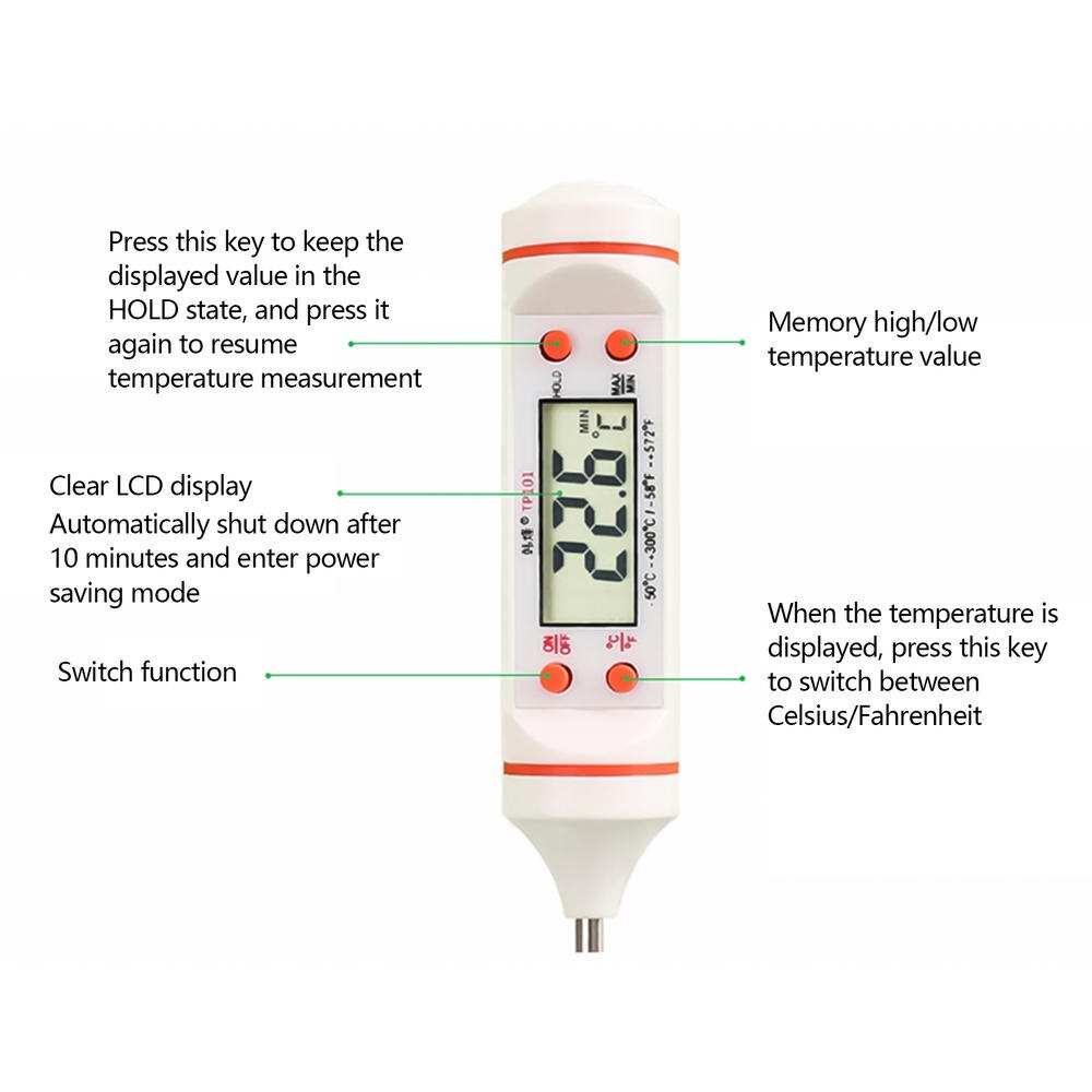 White Digital Food Probe Thermometer With Battery BBQ For Meat Milk Turkey Chicken Beef Kitchen Tools