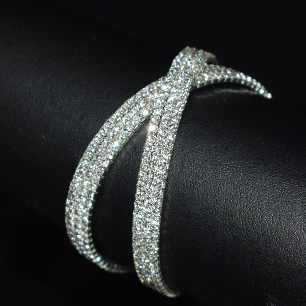 Lussuoso bracciale rigido in cristallo bianco verde per donna con braccialetti avvolgenti Bling regalo per bracciali per gioielli da festa di nozze