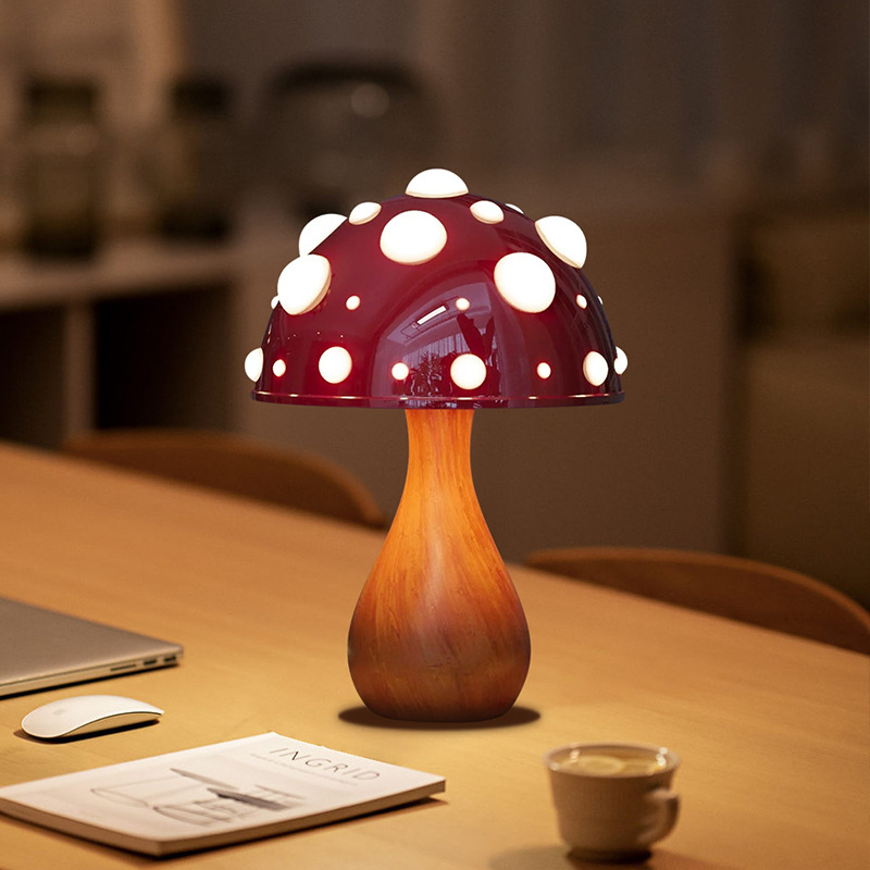 Shiitake mushroom desk lamp, amanita mushroom lamp with tri-color led -g9- bulbs, ac powered or usb-dc powered, biomimetic lighting