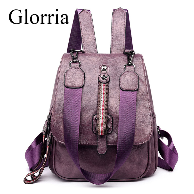 Glorria Dames PU Leren Rugzak - Vintage Stijl, Anti-diefstal, 24x11x29cm