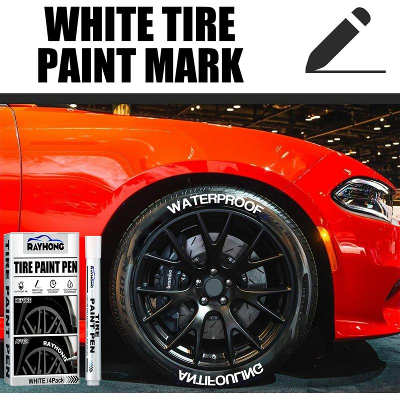 Rotulador de pintura para neumáticos, 4 piezas, rotuladores blancos, marcador de neumáticos blanco para neumáticos de coche, tinta a base de agua de Metal de goma, decoración de coche
