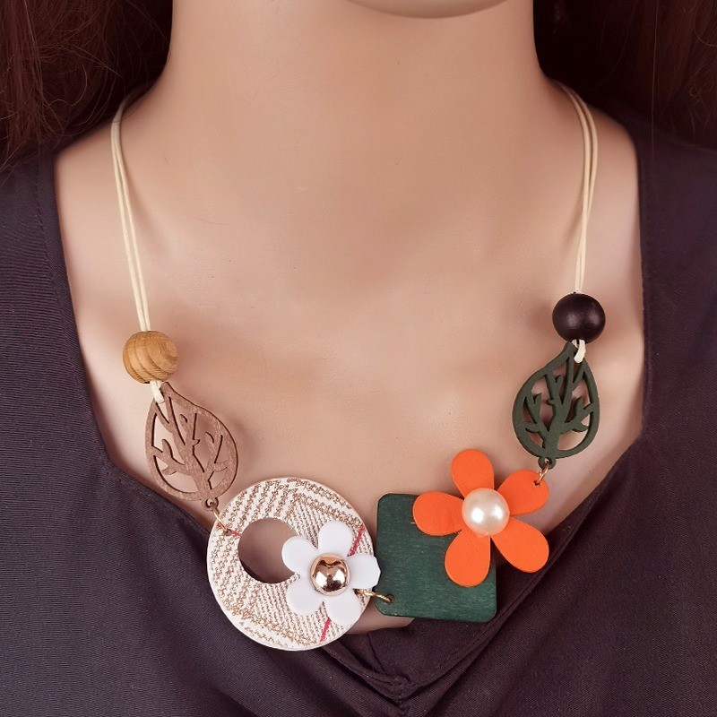 Collar con pechera llamativa para mujer, collares de madera geométricos Vintage, colgantes, decoración para el cuello, nuevos de joyería de: Rojo óxido