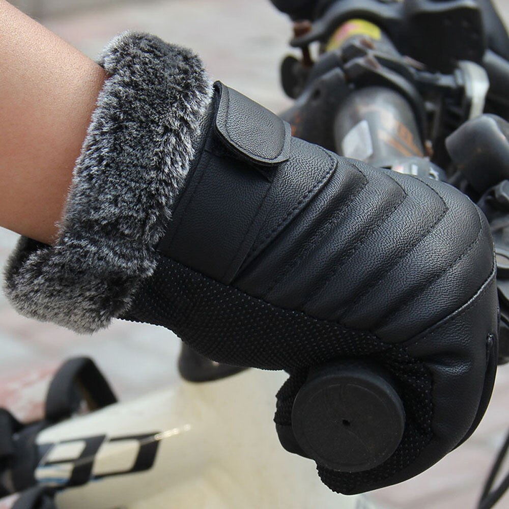 PU Leather Fur Gloves For Men Winter Autumn Warm Thermal Wool Fleece Snow Mittens Outdoor Five Finger Touch Screen Wrist Gloves