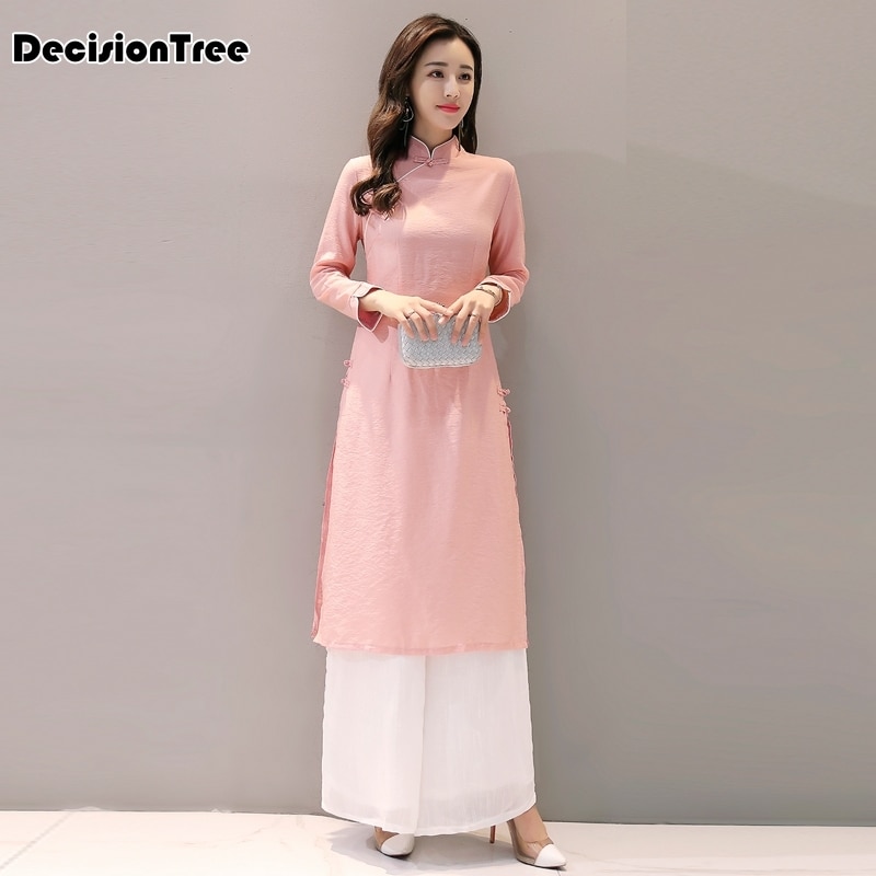 ao dai cheongsam folk style vietnam chiffon aodai graceful stand collar women chinese traditional dress suit