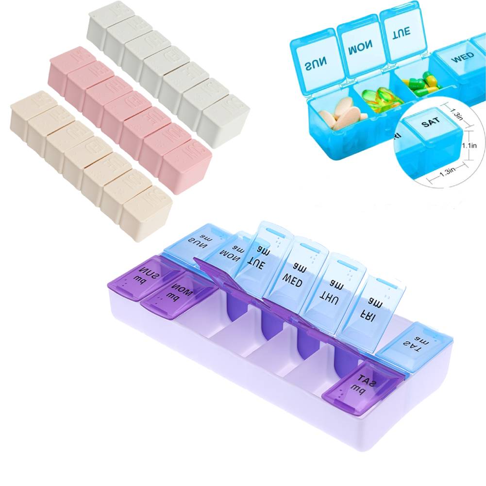 14 galler per vecka pillerfodral 7 dagar medicinask tablett dispenser organisatör piller box splitters plastförvaringsbox med klämlock