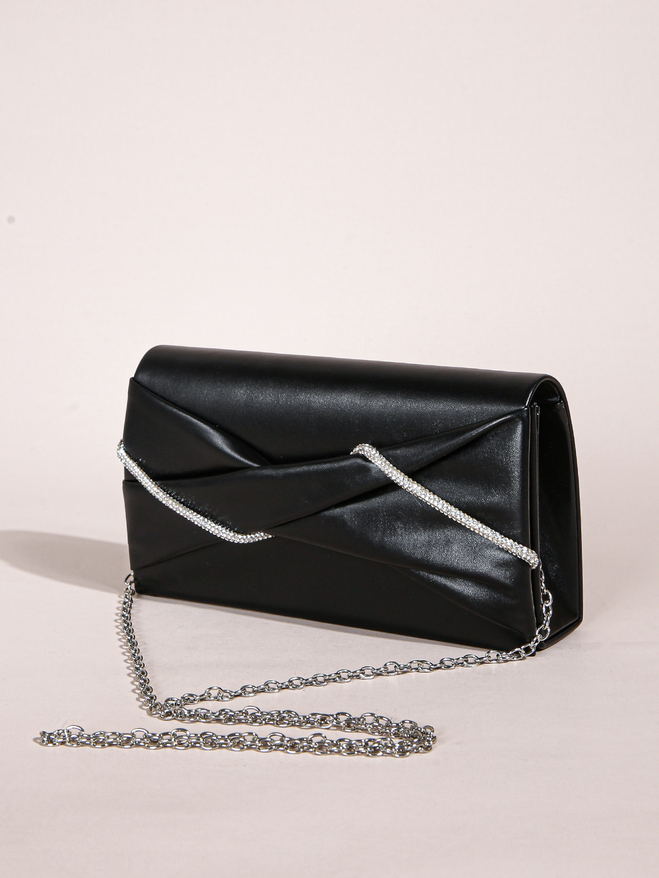 Bolso de mano fruncido con cuerda de cristal brillante para mujer, bolso de mano de noche, monedero de sobre brillante para niña de , Wom: Negro
