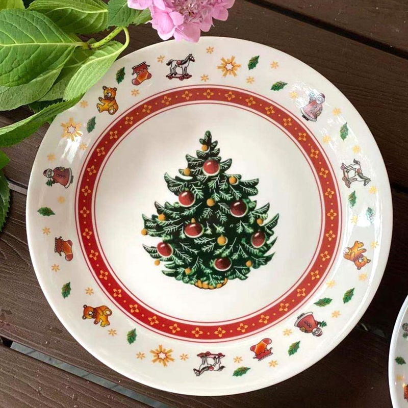 Christmas Salad Plate Festive Dinner Food Plates Ceramic Fruit Tray Christmas Home Decorations Christmas Tableware