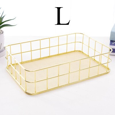 Rose Gold Wrought Iron Storag Rack Magazine Book Holder Stand Metal Baskets Office Desktop File Organizer Cosmetic Storage Box: F