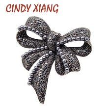 CINDY XIANG New Black Bow Spille per Le Donne Strass e Spilla di Perle Vintage Pin Spilla Gioielli di Moda Eleganti Accessori