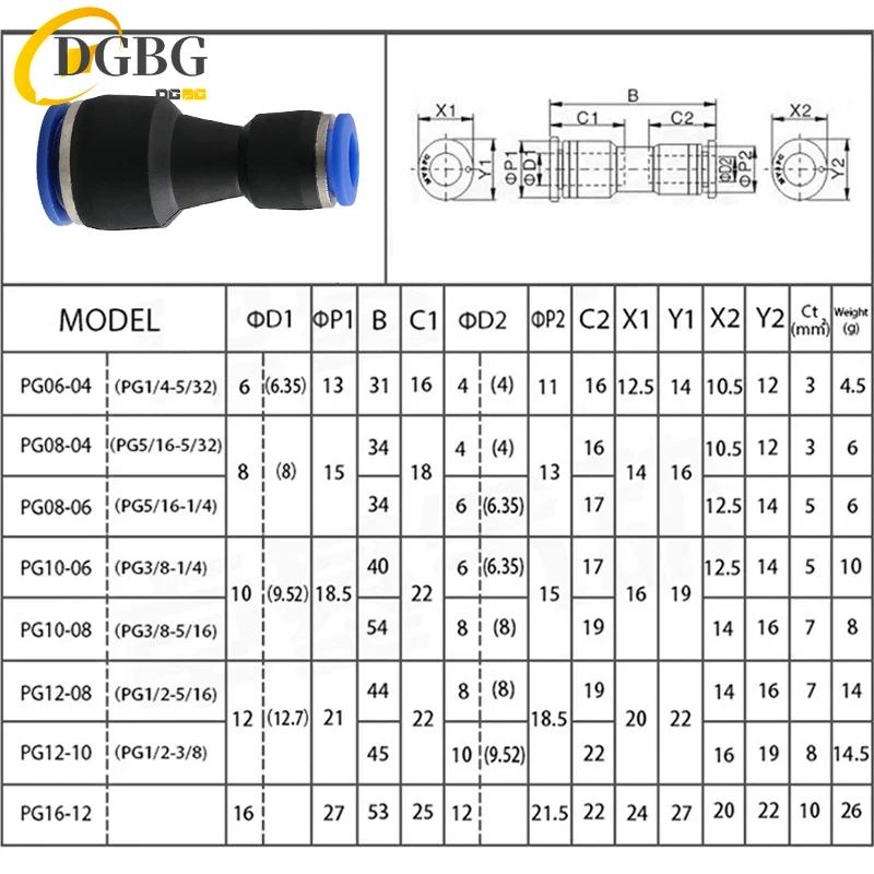 PU Pneumatic Fittings Plastic Connector PG 4mm 6mm 8mm 10/12/14mm 16mmAir water Hose Tube Push in Straight Gas Quick Connectors