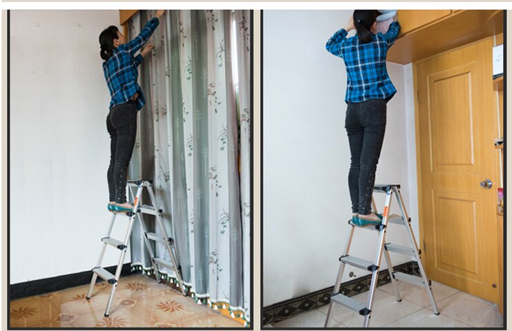 Escalera plegable de aluminio tipo A, plataforma de paso multifuncional, 3 escalones