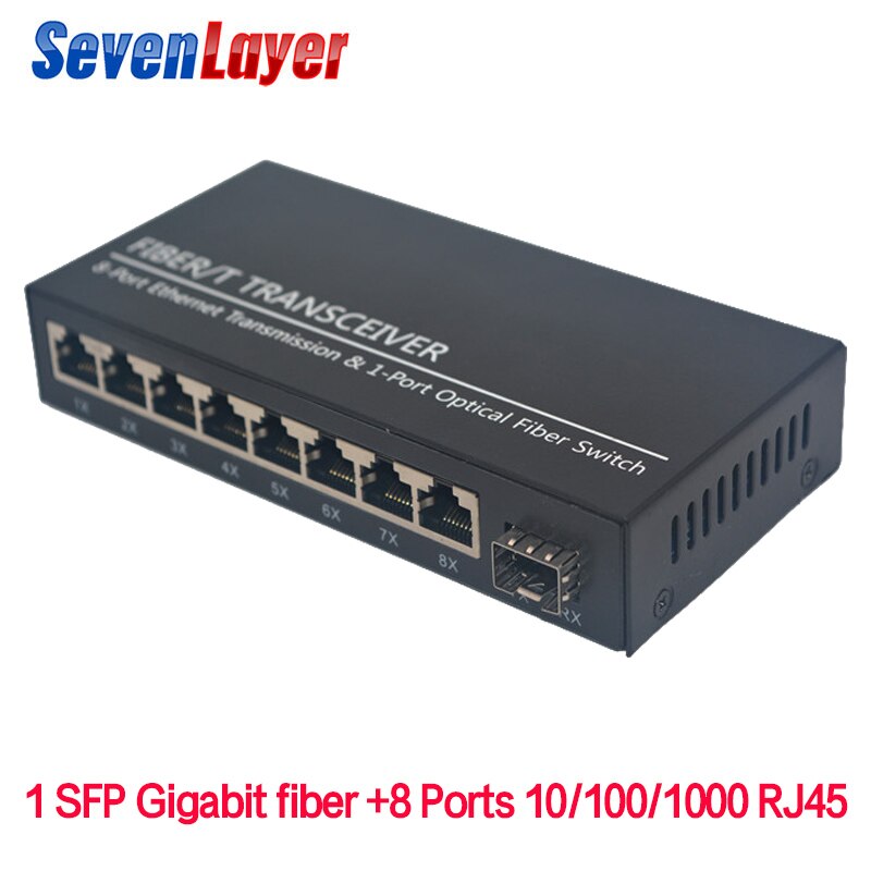 10/100/1000M 8 RJ45 1 Sfp fiber Gigabit Ethernet switch 1F8E Fiber Optical Media Converter Single Mode