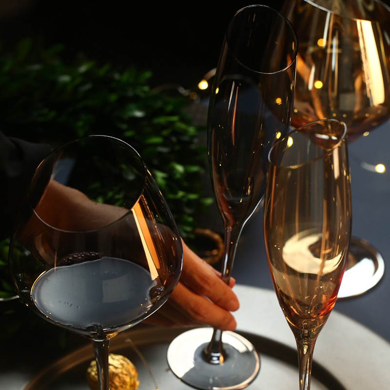 Crystal Glass Champagne Flutes Electroplated Amber smoke gray wine glass Household goblet wedding Wine Glasses