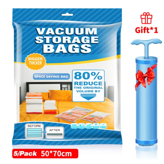 Sac de rangement sous vide, sac de rangement sous vide pour vêtements, sac de rangement pour literie, oreillers, serviette, gain d'espace, sac de voyage scellé avec Valve: Fuchsia