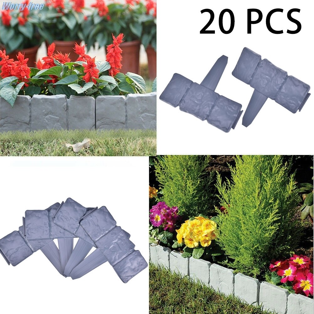 20 X Lakeland Cobbled Stone Effect Garden Edging Plastic Hammer Lawn Palisade