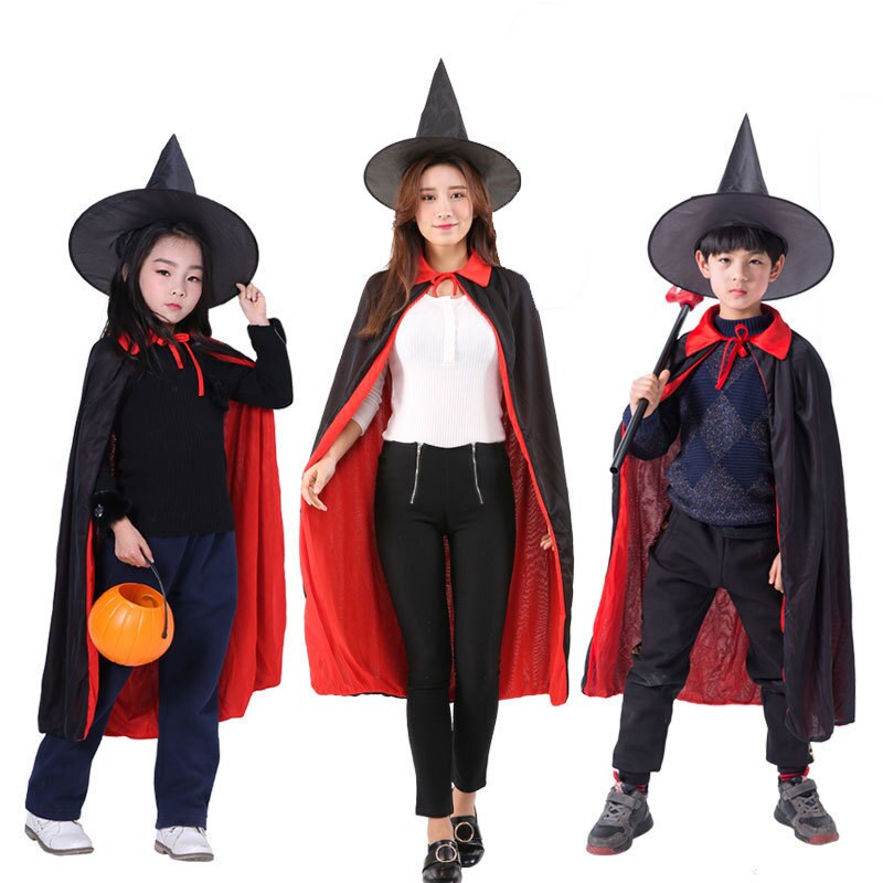 Halloween kostymer för pojkar och flickor män krage eller huva död vampyr mantel cape klänning röd svart 2 sida bära festrock
