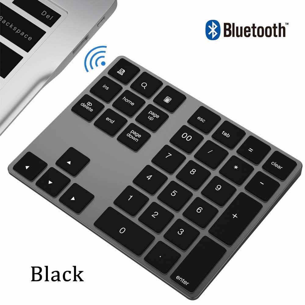 AVATTO Ultra-Slim Aluminum 34 Keys Bluetooth Wireless Numeric Keypad Number Keyboard with Scissor-Switch for PC Surface Tablet: Black Bluetooth