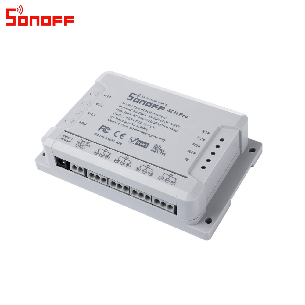 Itead sonoff 4ch pro  r2 wifi-schakelaar 4- kanaals inching zelfvergrendelende vergrendeling slimme wifi rf-bediening afstandsbediening werkt met alexa