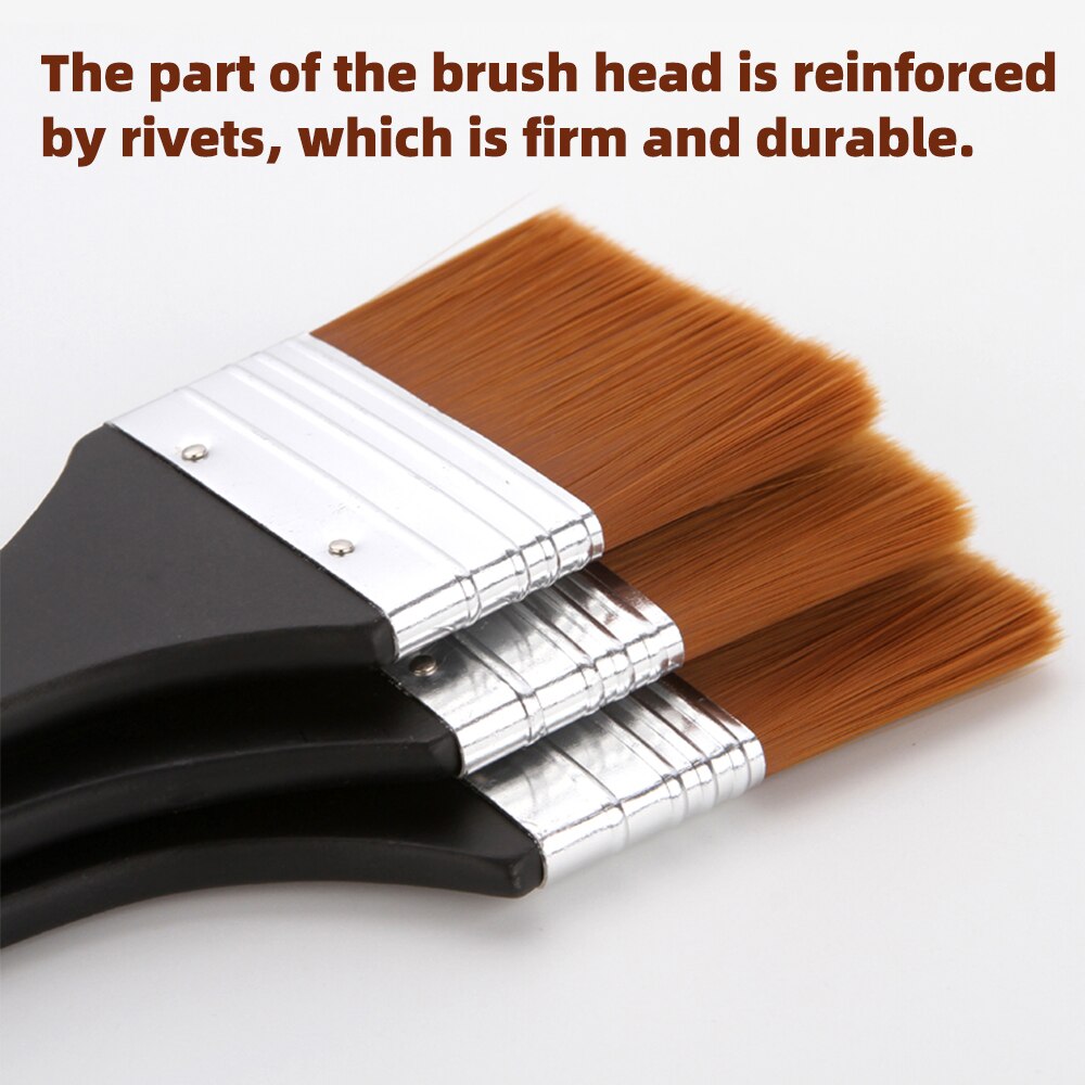 Flat Paint Brush Nylon Trim Art Paintbrush Wooden Handle for Gesso Stains Glues Varnishes Paint Wall Painting