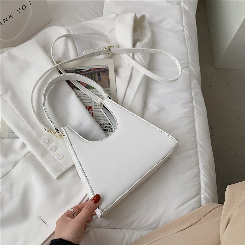 Solid Color Leather Crossbody Bags For Women Shoulder Messenger Bags Female Handbags and Purses Ladies: White