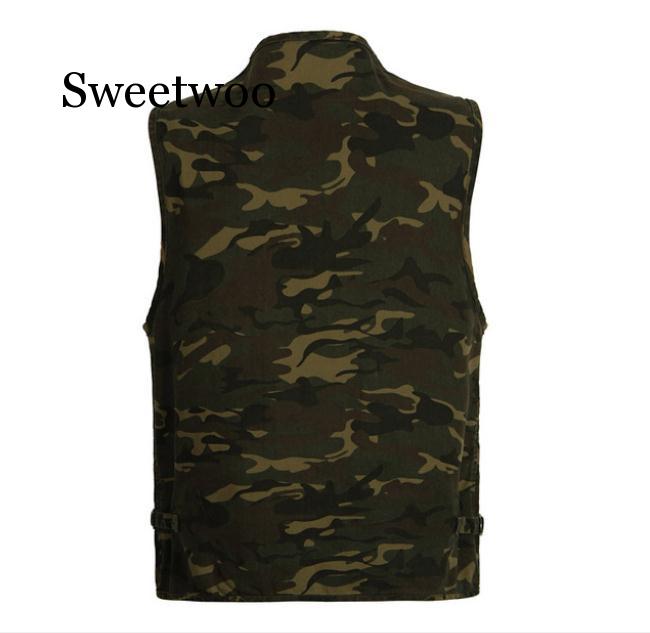 Multi bolsillo camuflaje chaleco hombres Casual algodón chaleco Cargo sin mangas chaqueta Camo chalecos cuello V ocio chaleco abrigos